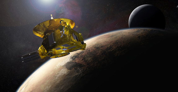 Concepção artística da aproximação da New Horizons de Plutão, em julho de 2015 (Nasa / Divulgação)