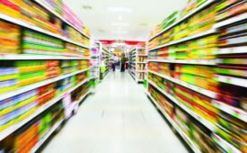 Empty supermarket aisle,motion blur