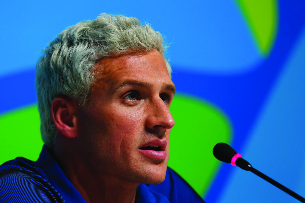 RIO DE JANEIRO, BRAZIL - AUGUST 12: Ryan Lochte of the United States attends a press conference in the Main Press Center on Day 7 of the Rio Olympics on August 12, 2016 in Rio de Janeiro, Brazil. (Photo by Matt Hazlett/Getty Images)
