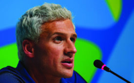 RIO DE JANEIRO, BRAZIL - AUGUST 12:  Ryan Lochte of the United States attends a press conference in the Main Press Center on Day 7 of the Rio Olympics on August 12, 2016 in Rio de Janeiro, Brazil.  (Photo by Matt Hazlett/Getty Images)