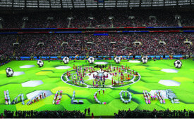 MOSCOW, RUSSIA - JUNE 14:  General view inside the stadium during the opening ceremony prior to the 2018 FIFA World Cup Russia Group A match between Russia and Saudi Arabia at Luzhniki Stadium on June 14, 2018 in Moscow, Russia.  (Photo by Clive Rose/Getty Images)