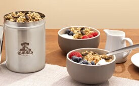Embalagem de produto Quaker, marca da Pepsico, no projeto Loop: pelo menos 100 utilizações (Crédito: Divulgação)