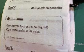 Produtos foram colocados em banheiros de um bar em São Paulo (Crédito: Divulgação/FreeCô)