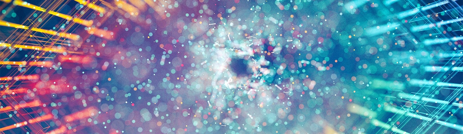 Abstract glowing grid background with particles in the center