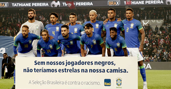 Ação do Itaú em pareceria com a CBF debate casos de racismo no futebol (Crédito: Divulgação) Ação do Itaú em pareceria com a CBF debate casos de racismo no futebol (Crédito: Divulgação)