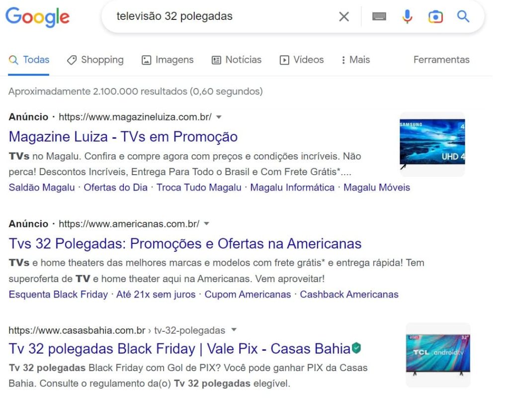 Exemplo de Native Ads no Google