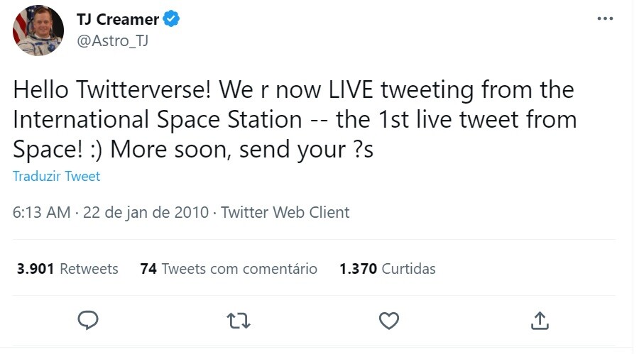 Tweet enviado do espaço