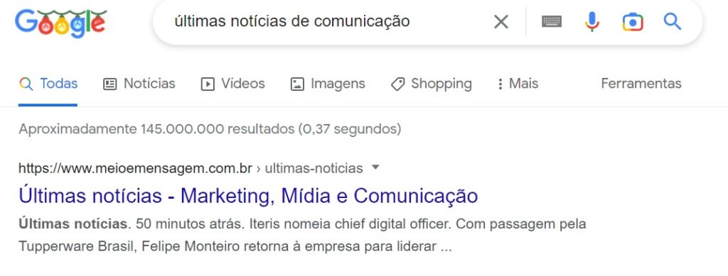 Exemplo de pesquisa no Google