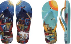 Dois dos três pares da Havaianas em parceria com a Gerando Falcões