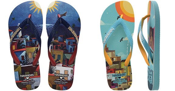 Dois dos três pares da Havaianas em parceria com a Gerando Falcões 