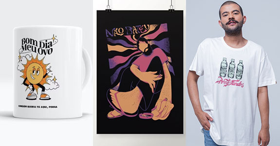 Produtos do Porta dos Fundos com Chico Rei incluem roupas e acessórios (Crédito: Divulgação)