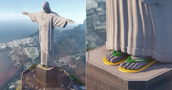 Ação de Havaianas calça chinelos no Cristo Redentor com tecnologia CGI (Crédito: Divulgação)