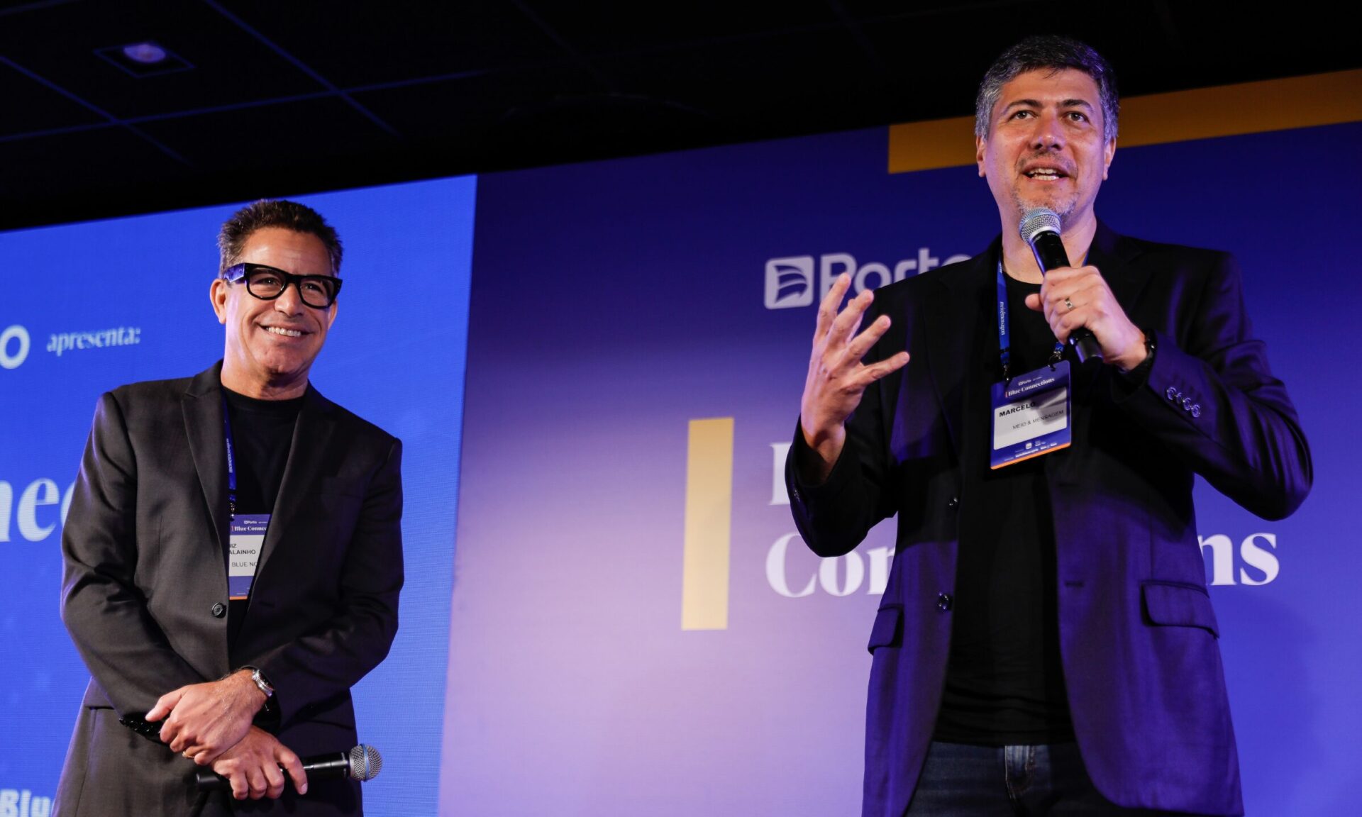 Luiz Calainho, sócio do Blue Note (à esq.) e Marcelo Salles Gomes, presidente de Meio & Mensagem, na abertura da primeira edição do Blue Connections (Crédito: Eduardo Lopes)