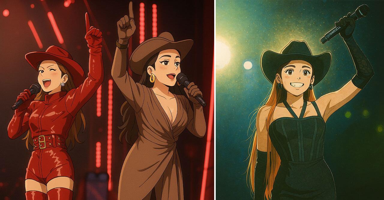A dupla sertaneja Maiara & Maraisa seguindo o estilo do Studio Ghibli feito pelo ChatGPT