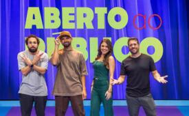 Murilo Couto, Thiago Ventura, Bruna Louise e Maurício Meirelles nas gravações do programa Aberto Ao Público, no teatro Marte Hall em São Paulo