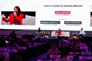 Bárbara Sacchitiello, editora de Meio & Mensagem, Camila Coutinho, CEO na GE Beauty e Garotas Estúpidas e Sergio Damasceno, editores de Meio & Mensagem