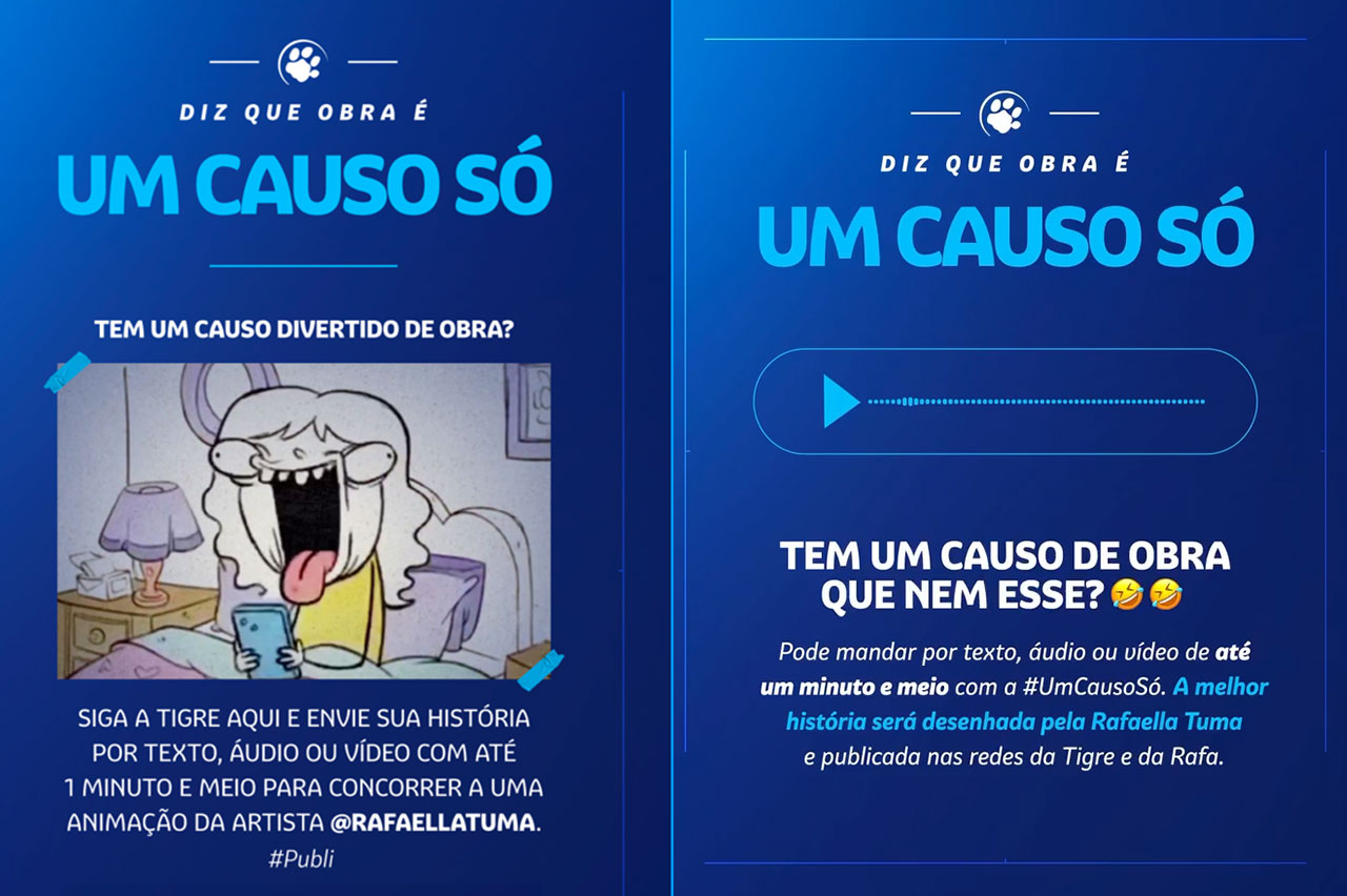 Rafaella Tuma ilustra causos de obra em campanha da Tigre (Crédito: Reprodução)