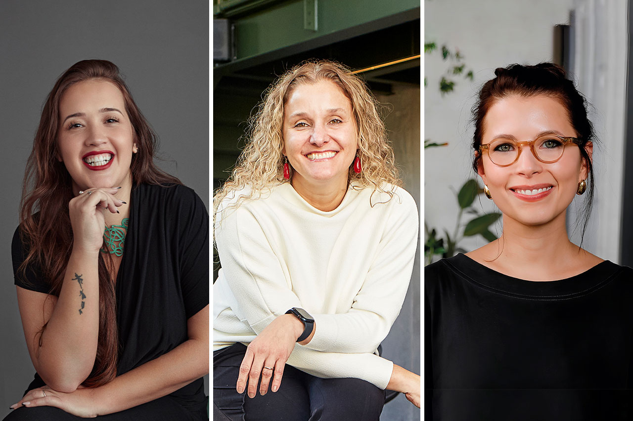 Gláucia Montanha, da Artplan SP; Lica Bueno, da Talent; e Marina Pires, da Monks: os desafios das agências diante dos novos modelos de negócios (Crédito: Carol Curti, Arthur Nobre e Divulgação)