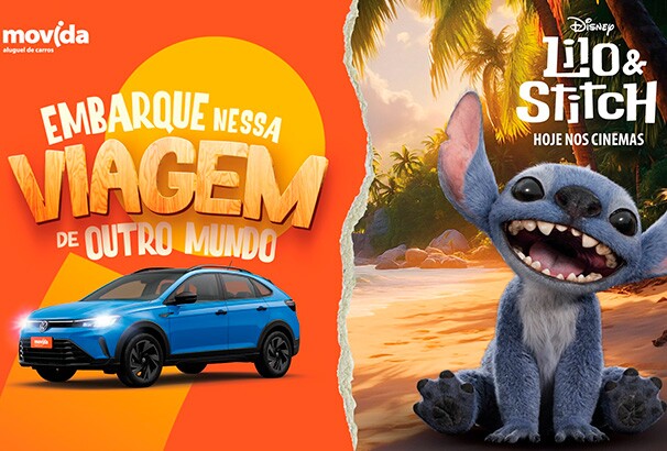 Lilo & Stitch, personagens da Disney, têm inspirado campanhas de marcas, como a Movida, com ativações que aproximam o público das histórias também fora das telas