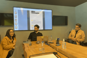 DM9: Yuri Mussoly (CCO), Ronald Lemos (advogado especialista em IA) e Pipo Calazans (CEO da DM9)
