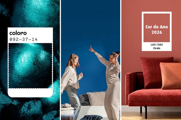 WGSN com a Coloro definiram o Transformative Teal como cor de 2026, enquanto a Coral seguiu com o Azul Puro e a Lukscolor com o Ocala (Crédito: Reprodução)