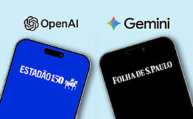 Entre os jornais, Estadão faz parceria com Google e Folha processa OpenAI (Crédito: Arte M&M)