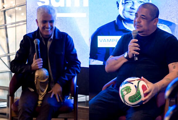 Os campeões mundiais Bebeto e Vampeta estiveram presentes no evento (Foto: Reprodução)