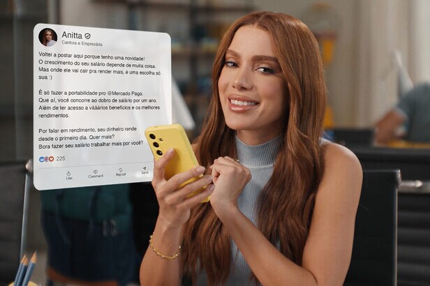 Anitta retorna ao LinkedIn em ação do Mercado Pago focada em portabilidade (Créditos: Divulgação)