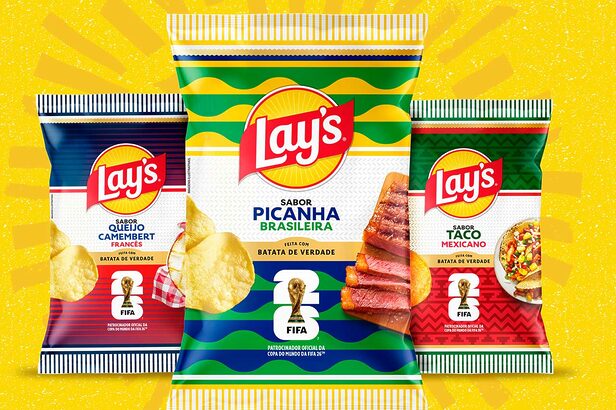 Lay's estreia três sabores novos no Brasil celebrando sua parceria com a Fifa para a Copa do Mundo (Crédito: Divulgação)