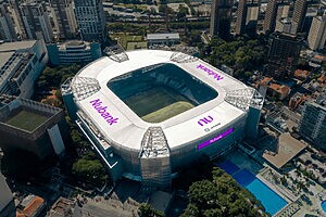 Estádio do Palmeiras com a aplicação da marca do Nubank