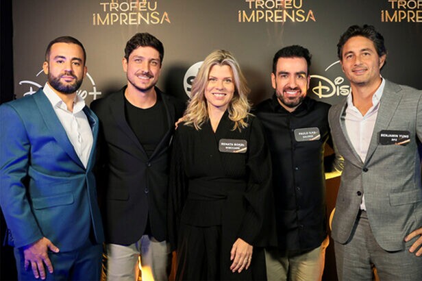 Os jurados de OMCDB: Douglas Silveira, CMO da GUT; Fernando Duarte, VP de Criação da Almap BBDO; Renata Bokel, CEO da McCann; Paulo Ilha, CMO da Galeria; e Benjamin Yung, CEO da DPZ (Créditos: Rogerio Pallatta/SBT)