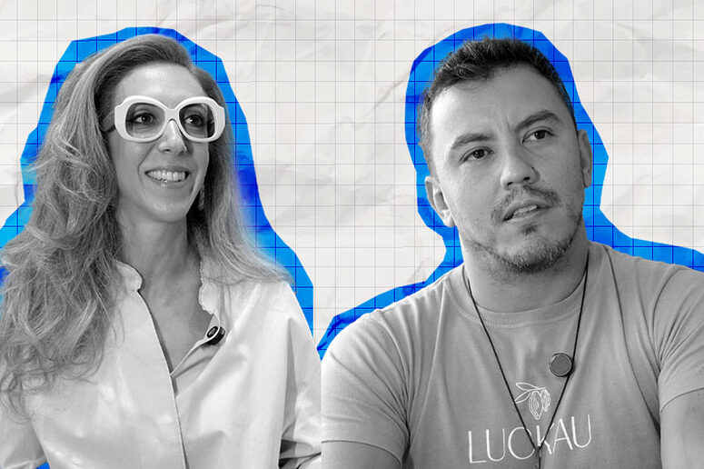 Chantal Kopenhagen Goldfinger, CMO da Goldko, e Raoni Costa, CEO e fundador da Luckau Chocolates (Créditos: Reprodução/YouTube)