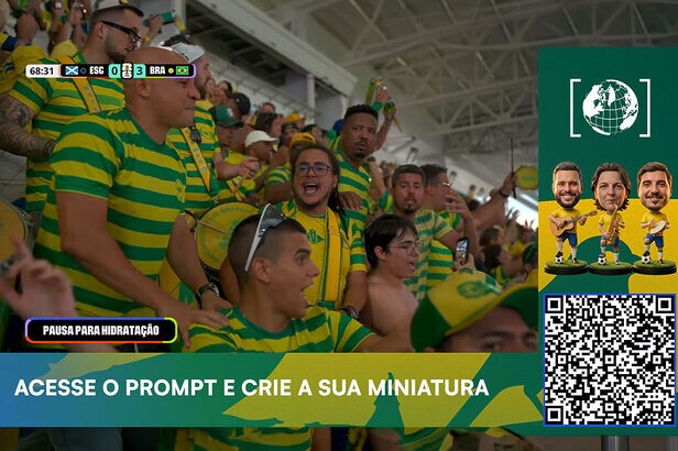 Partida entre Escócia e Brasil contou com inserções comerciais na CazéTV durante a Pausa para Hidratação (Reprodução / CazéTV)