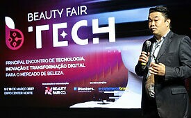 Cesar Tsukuda, CEO do Grupo Beauty Fair CO, durante evento de divulgação do Beauty Fair Tech (Créditos: Divulgação)