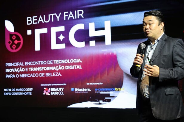 Cesar Tsukuda, CEO do Grupo Beauty Fair CO, durante evento de divulgação do Beauty Fair Tech (Créditos: Divulgação)
