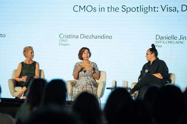 Cristina Diezhandino, da Diageo, Danielle Jin, da Visa e Amanda Lobato, da Opella, no Cannes Lions 2026