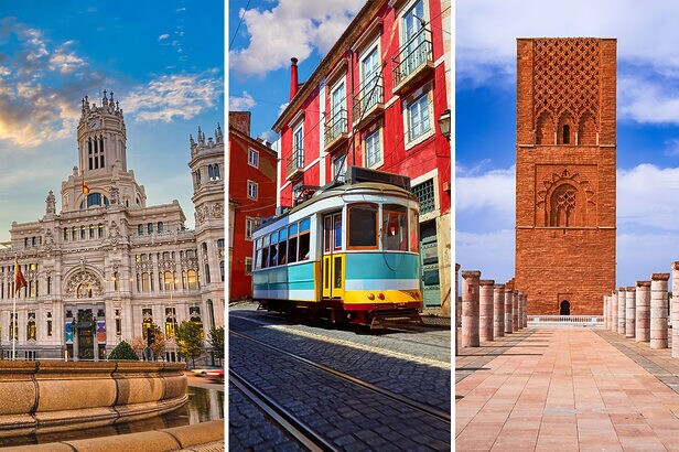 Madri, Lisboa e Rabat: as capitais da Espanha, Portugal e Marrocos, que serão os países-sede do Mundial de 2030, deverão receber os jogos (Crédito: Shutterstock)