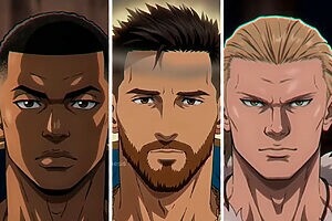 Campannhas de IA: uma das possibilidades foi transformar estrelas da Copa do Mundo como Messi, Haaland e Mbappé em heróis de anime (Crédito: Reprodução)
