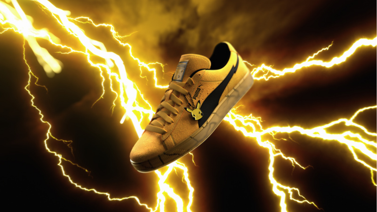 Puma e Pokémon unem forças para relançar o modelo Suede em uma edição especial e lúdica inspirada no Pikachu (Crédito: Divulgação)