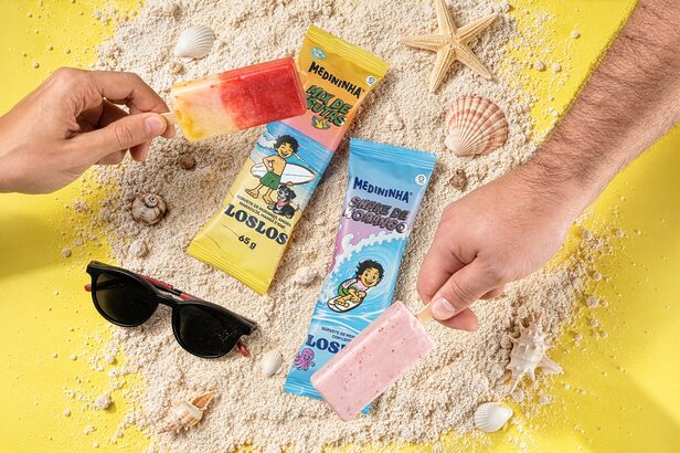 Linha de picolés infantis aposta na imagem do surfista com opções de frutas sem lactose e ricas em fibras (Crédito: Divulgação)