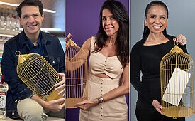 Guilherme Martins, chief marketing officer da Diageo; Juliana Roschel, vice-presidente de marketing e growth do Nubank; e Tannia Fukuda Bruno, diretora de marketing da Seara, do Grupo JBS, concorrem na categoria Profissional de Marketing do Caboré (Crédito: Divulgação)