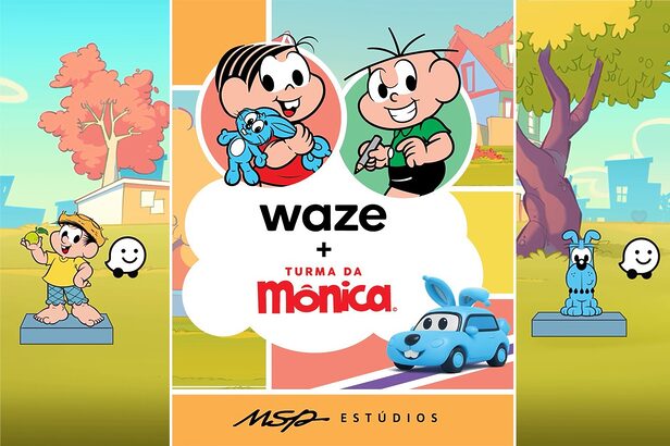 Para acessar a ativação, basta acessar o menu principal do Waze e procurar a campanha da Turma da Mônica na galeria de experiências. (Créditos: Divulgação/Reprodução)