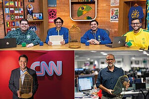 Casimiro Miguel, Ju Cabral, Luis Felipe Freitas e Fernando Campos destacam a força do esporte ao vivo; João Vitor Xavier, da CNN, e Alan Gripp, de O Globo celebram a busca da audiência em múltiplos pontos de contato (Crédito: Divulgação)
